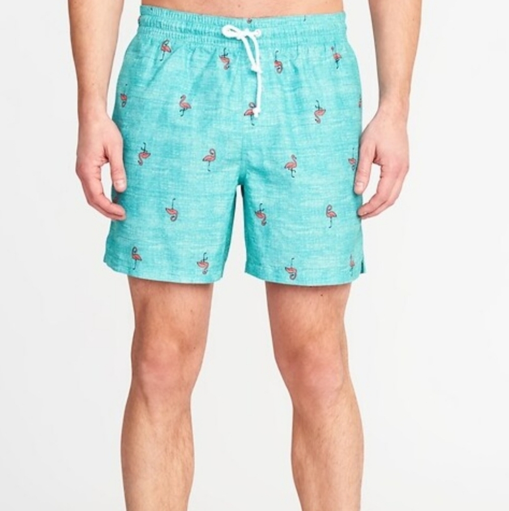 Old Navy Teal & Pink Flamingo Beach Pool Swim Trunks Shorts M
